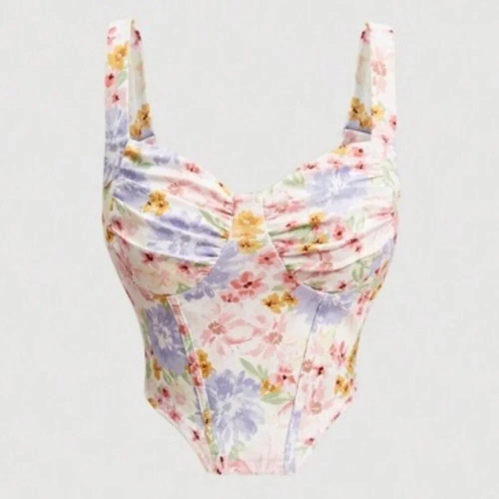 SHEIN Floral Corset Bustier Top L NWT Coquette Cottagecore Summer Baddie